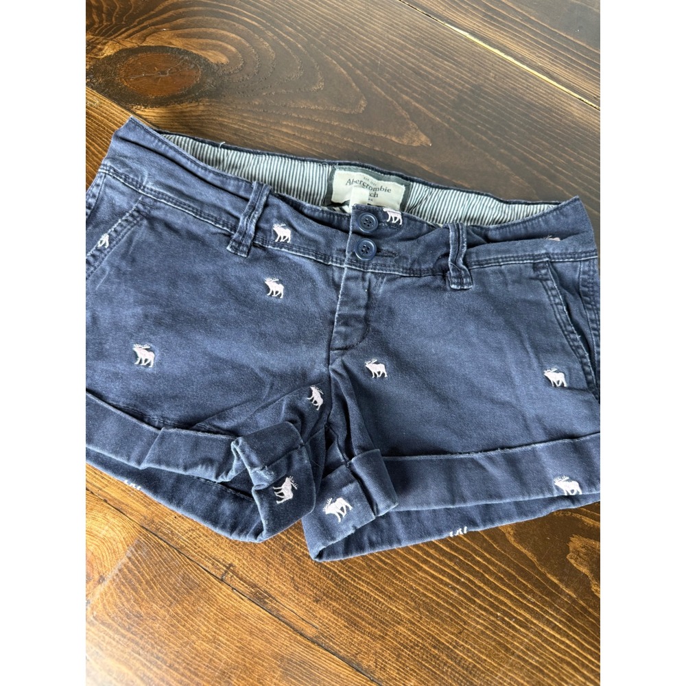Abercrombie & Fitch Navy Blue Moose Chino Micro Shorts Womens 00 Stretch Y2K